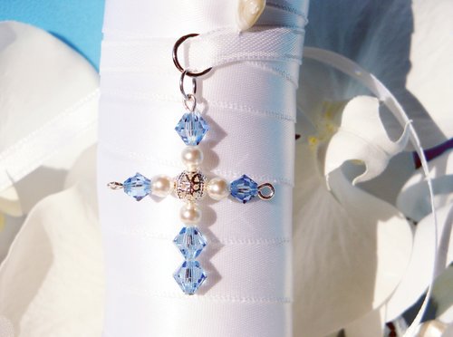 Something Blue Bridal Bouquet Charm – Crystal Cross Wedding Keepsake & Gift for Bride