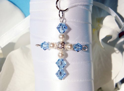 Something Blue Bridal Bouquet Charm – Crystal Cross Wedding Keepsake & Gift for Bride