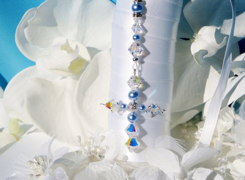 Something Blue Cross Wedding Bouquet Charm, Something Blue Gift for Bride