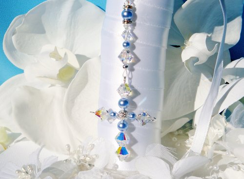 Something Blue Cross Wedding Bouquet Charm, Something Blue Gift for Bride