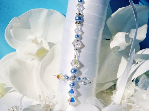 Something Blue Cross Wedding Bouquet Charm, Something Blue Gift for Bride