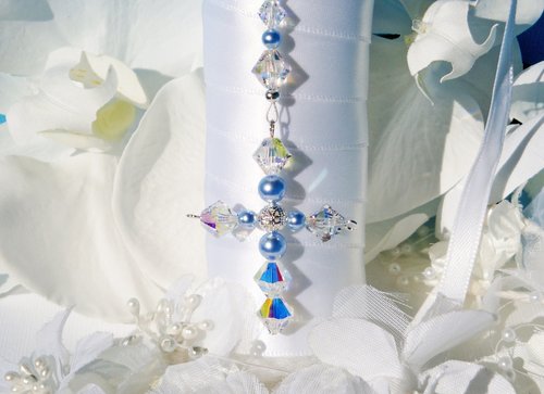 Something Blue Cross Wedding Bouquet Charm, Something Blue Gift for Bride