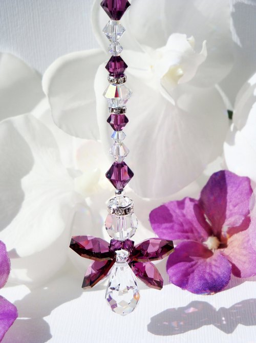 Amethyst Angel Rear View Mirror Charm – Purple Crystal Guardian Angel Car Accessory & Memorial Gift