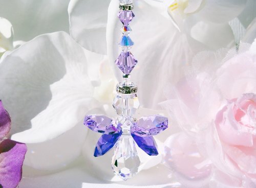 Purple Swarovski Angel Car Charm – Rearview Mirror Guardian, Sympathy Gift & Suncatcher