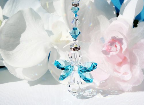Guardian Angel Car Charm – Crystal Angel Rearview Mirror Suncatcher & Sympathy Gift for Car