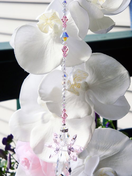 Pink Swarovski Crystal Angel Suncatcher – Memorial, Baby Shower and Sympathy Gift, Guardian Angel Decor