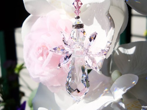 Pink Swarovski Crystal Angel Suncatcher – Memorial, Baby Shower and Sympathy Gift, Guardian Angel Decor