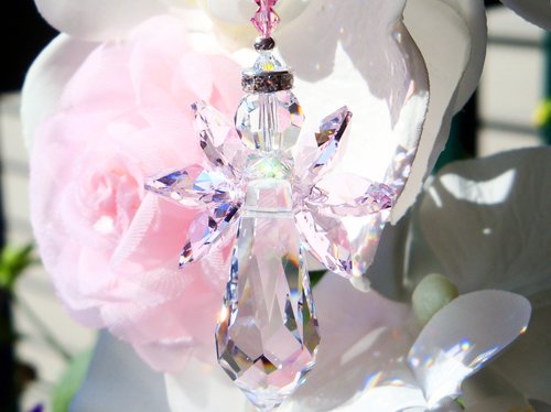 Pink Swarovski Crystal Angel Suncatcher – Memorial, Baby Shower and Sympathy Gift, Guardian Angel Decor