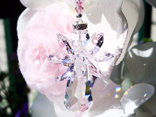 Pink Swarovski Crystal Angel Suncatcher – Memorial, Baby Shower and Sympathy Gift, Guardian Angel Decor