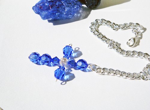 Crystal Cross Rear View Mirror Charm -- Swarovski Crystal Cross Car Charm -- Available in Multiple Colors