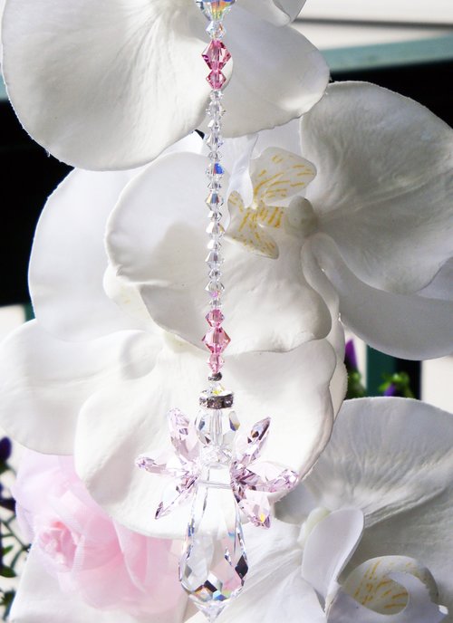 Pink Swarovski Crystal Angel Suncatcher – Memorial, Baby Shower and Sympathy Gift, Guardian Angel Decor
