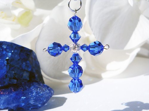 Crystal Cross Rear View Mirror Charm -- Swarovski Crystal Cross Car Charm -- Available in Multiple Colors