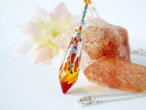 Swarovski Topaz Crystal Necklace – Single Point Pendant on 18" or 24" Chain