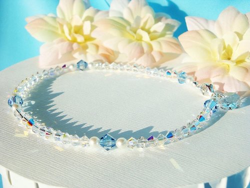 Bridal Anklet – Something Blue Jewelry Gift with Swarovski Crystal and Pearl