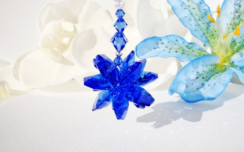 Sapphire Blue Crystal Car Suncatcher – Rear View Mirror Charm & Car Bling Gift for Her