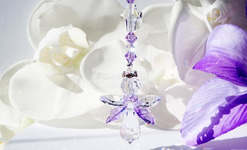 Purple Crystal Angel with Cross Rear View Mirror Charm – Car Suncatcher & Guardian Angel Sympathy Gift
