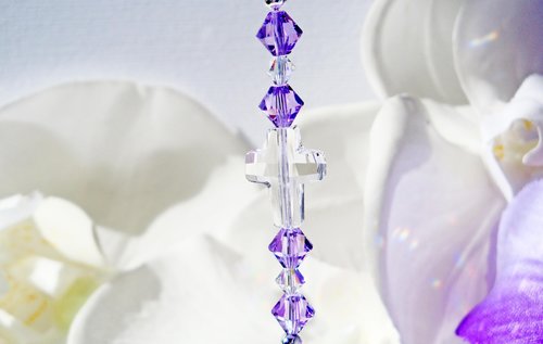 Purple Crystal Angel with Cross Rear View Mirror Charm – Car Suncatcher & Guardian Angel Sympathy Gift
