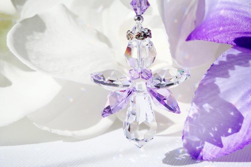 Purple Crystal Angel with Cross Rear View Mirror Charm – Car Suncatcher & Guardian Angel Sympathy Gift