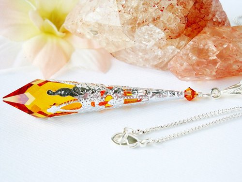 Swarovski Topaz Crystal Necklace – Single Point Pendant on 18" or 24" Chain