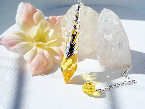 Swarovski Crystal Pendulum, Light Topaz Divining Pendulum with Round Crystal Bead, Magic Wand