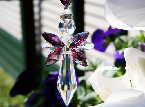 Crystal Angel Car Charm, Purple Guardian Angel Rearview Mirror Charm,, Angel Memorial Gift