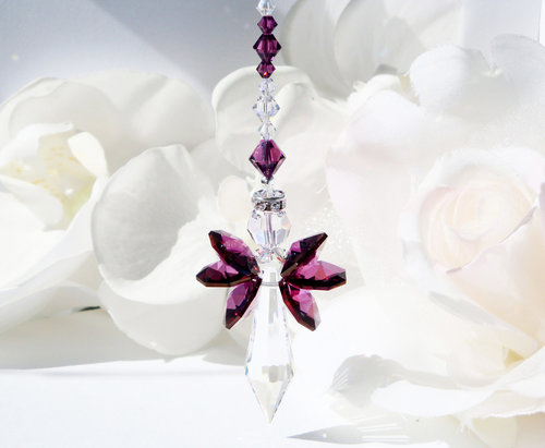 Angel Rear View Mirror Charm, Purple Crystal Angel for Car Mirror, Angel Memorial Gift