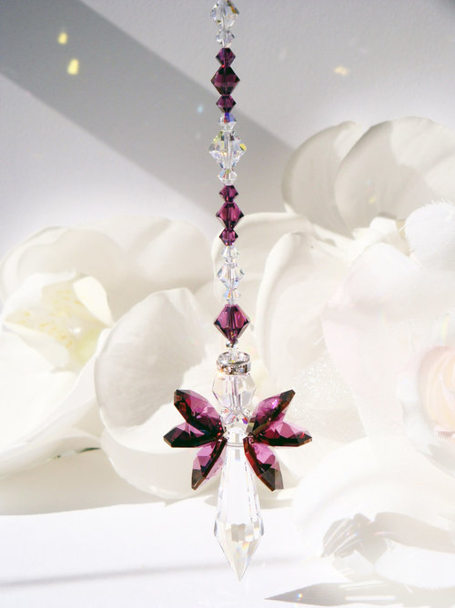 Angel Rear View Mirror Charm, Purple Crystal Angel for Car Mirror, Angel Memorial Gift