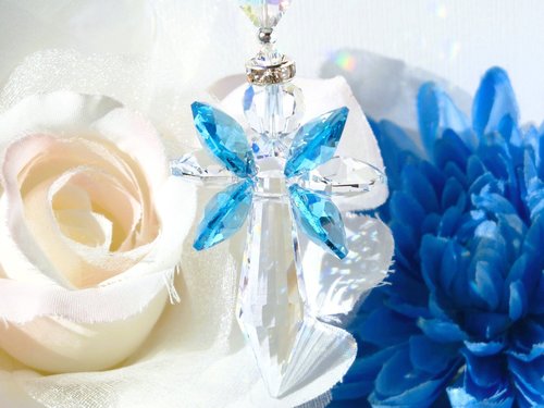 Crystal Angel Car Charm, Aquamarine Blue Angel Rearview Mirror Charm, Angel Memorial Gift