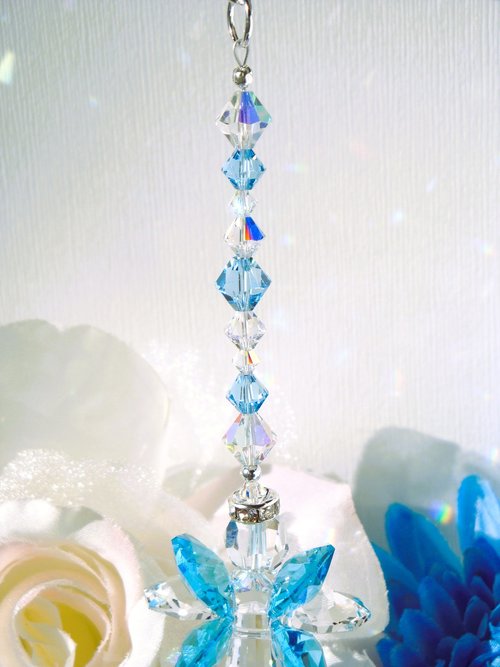 Crystal Angel Car Charm, Aquamarine Blue Angel Rearview Mirror Charm, Angel Memorial Gift