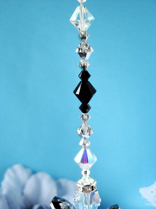 Angel Rear View Mirror Charm, Black and Silver Crystal Car Charm, Guardian Angel for Car, Rearview Mirror