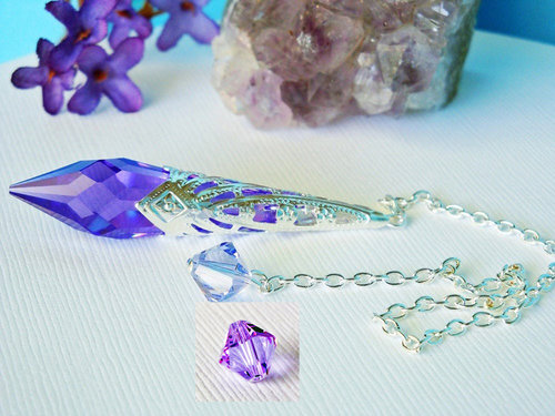 Crystal Pendulum, Purple Single Point Crystal Dowsing Pendulum, Divining Pendulum, Swarovski Crystals