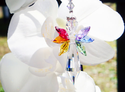 Crystal Angel Car Charm, Swarovski Crystal Rearview Mirror Charm, Chakra Rainbow Colors