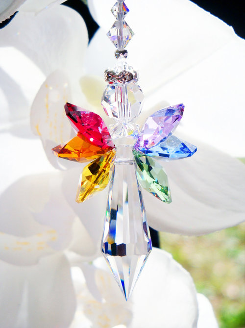 Crystal Suncatcher, Rainbow Guardian Angel Sun Catcher, Crystal Angel Memorial Gift