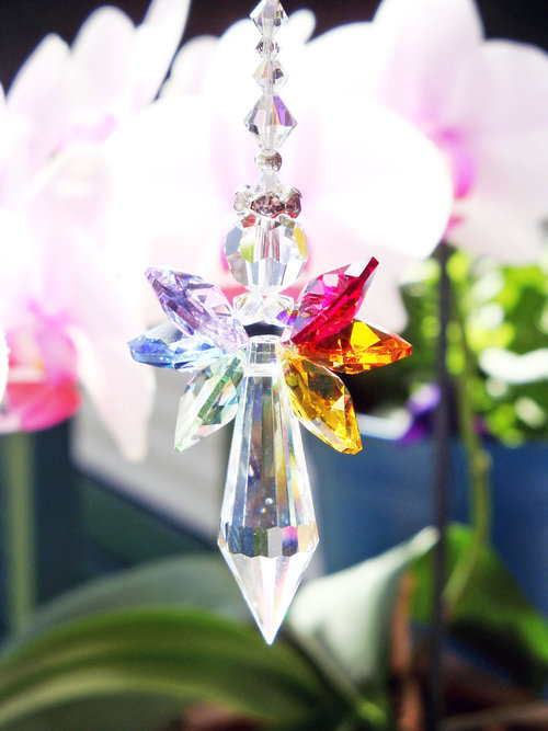 Crystal Angel Car Charm, Swarovski Crystal Rearview Mirror Charm, Chakra Rainbow Colors