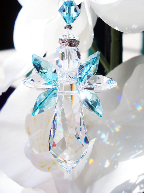 Crystal Angel Rear View Mirror Charm, Swarovski Crystal Angel Suncatcher for Car Rearview Mirror, Guardian Angel Memorial Gift