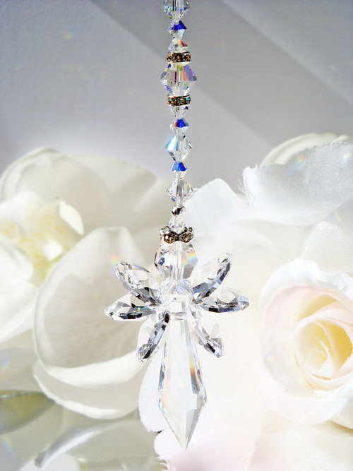 Guardian Angel Rear View Mirror Charm, Crystal Angel Suncatcher Car Charm, Angel Memorial Gift