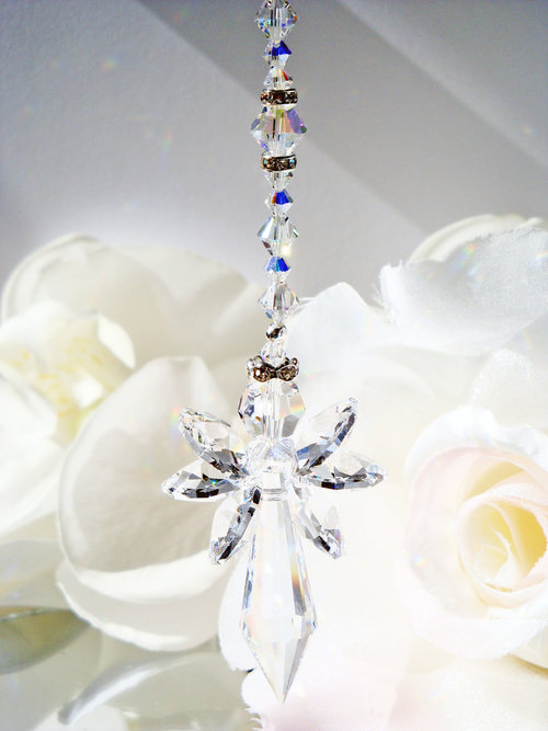 Guardian Angel Rear View Mirror Charm, Crystal Angel Suncatcher Car Charm, Angel Memorial Gift