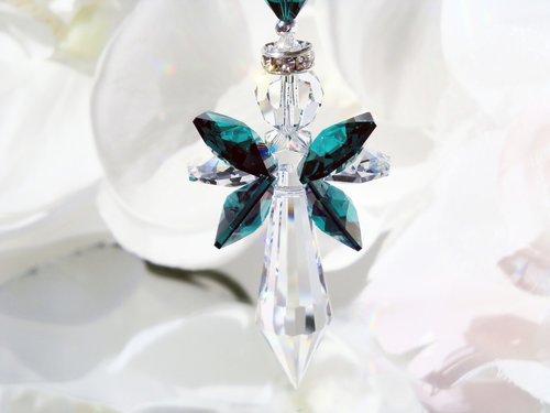 Crystal Angel Car Charm, Emerald Green Rear View Mirror Charm, Angel Suncatcher for Car