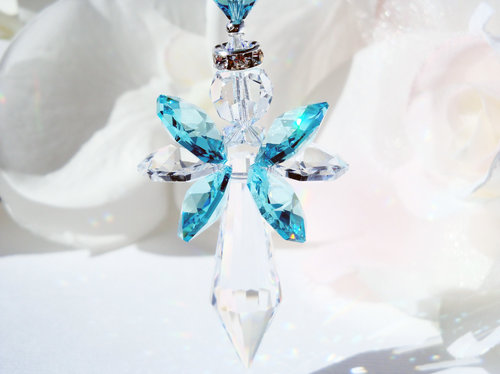 Crystal Angel Car Charm, Turquoise Blue Angel Rearview Mirror Charm, Angel Memorial Gift