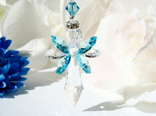 Crystal Angel Car Charm, Turquoise Blue Angel Rearview Mirror Charm, Angel Memorial Gift