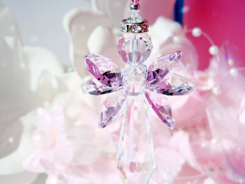 Pink Angel Rear View Mirror Car Charm, Crystal Angel Car Charm, Angel Memorial Gift