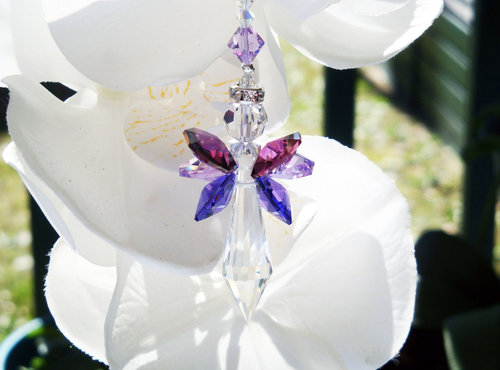 Rear View Mirror Charm, Purple Guardian Angel Car Charm, Crystal Suncatcher for Car, Angel Memorial Gift