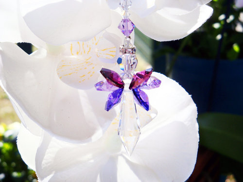 Rear View Mirror Charm, Purple Guardian Angel Car Charm, Crystal Suncatcher for Car, Angel Memorial Gift