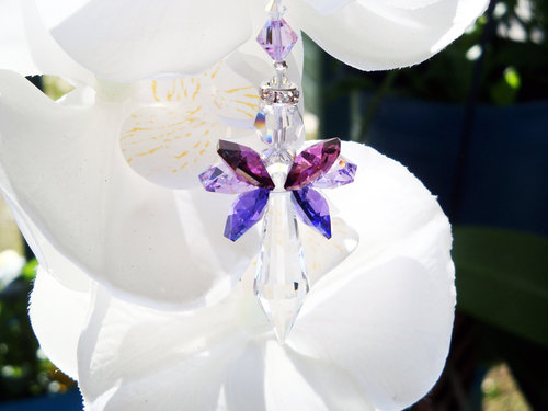 Angel Rear View Mirror Charm, Purple Guardian Angel Car Charm, Crystal Angel Memorial Gift