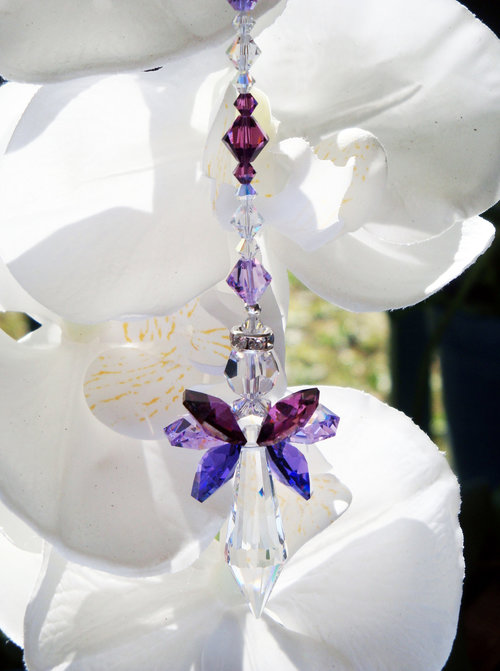 Rear View Mirror Charm, Purple Guardian Angel Car Charm, Crystal Suncatcher for Car, Angel Memorial Gift