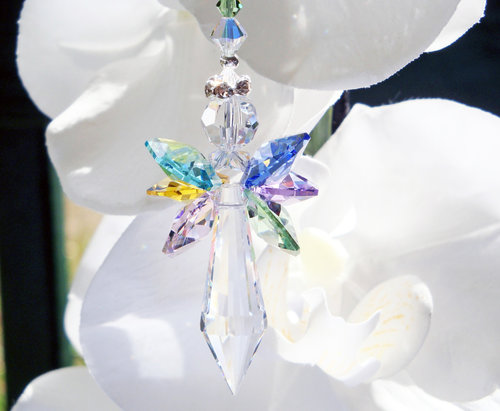 Crystal Angel Rear View Mirror Charm, Rainbow Angel Car Charm, Memorial Gift