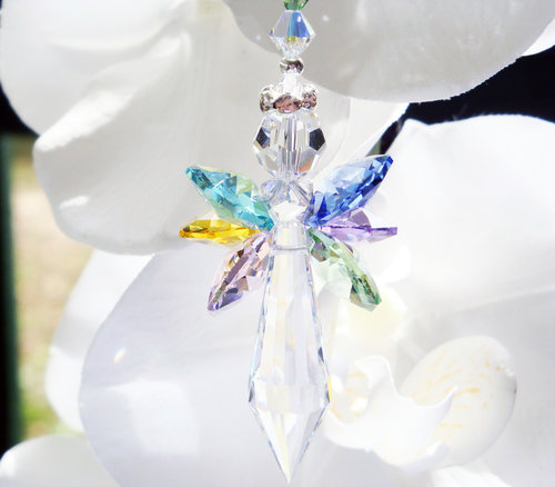 Guardian Angel Suncatcher, Swarovski Crystal Rainbow Angel Suncatcher, Angel Memorial Gift