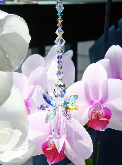 Crystal Angel Rear View Mirror Charm, Rainbow Angel Car Charm, Memorial Gift