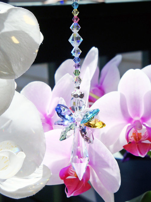 Guardian Angel Suncatcher, Swarovski Crystal Rainbow Angel Suncatcher, Angel Memorial Gift