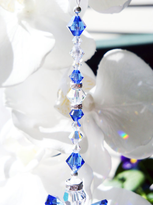 Crystal Angel Rear View Mirror Charm, Sapphire Blue Crystal Angel Suncatcher for Car Rearview Mirror, Guardian Angel Memorial Gift